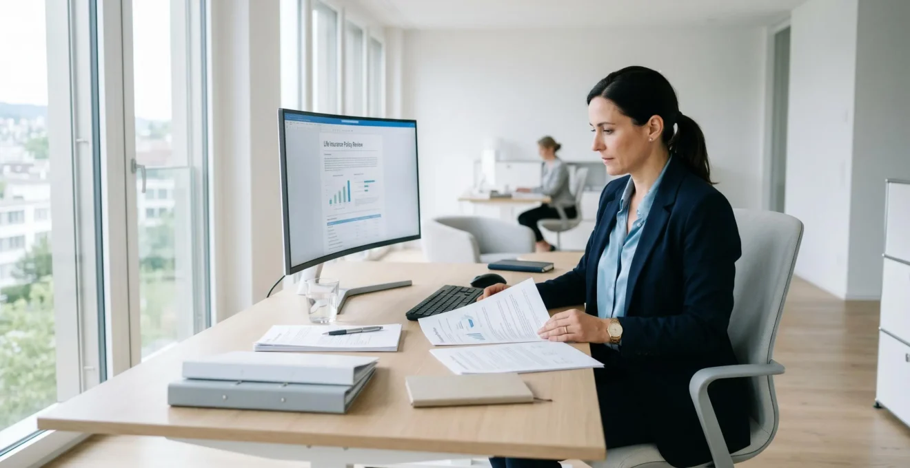 Conseiller financier consultant des documents de contrat d'assurance vie dans un bureau moderne avec éclairage naturel